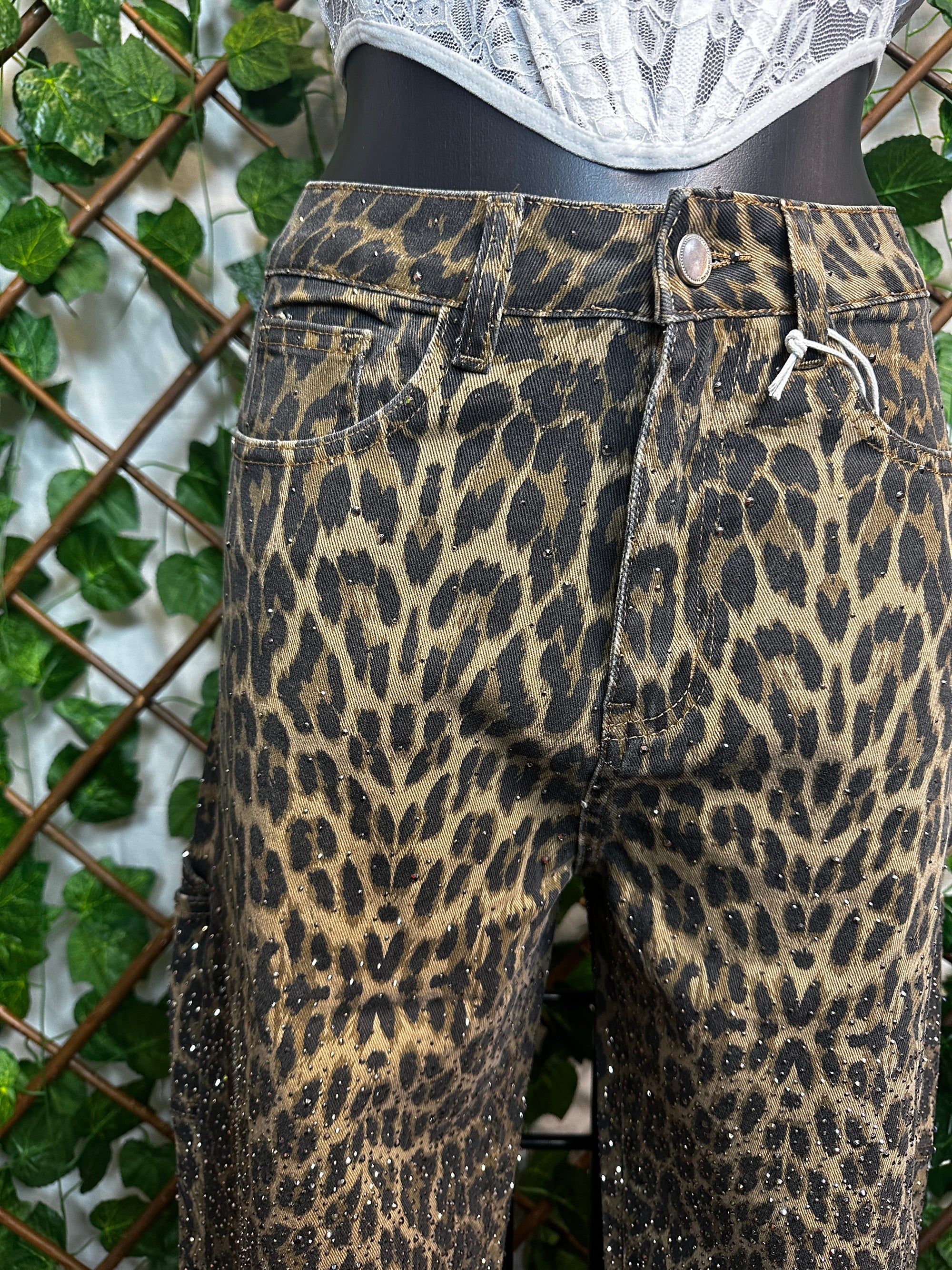 Jeans leopardato brillantinato
