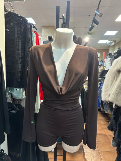 Tuta corta maniche lunghe con scollo a cascata – TENTAZIONE NOTTURNA 🌹🔥