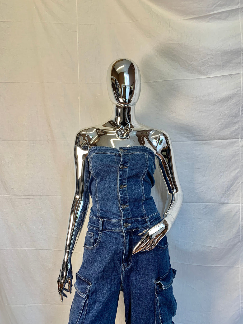 Tuta intera jeans scuro con tasche