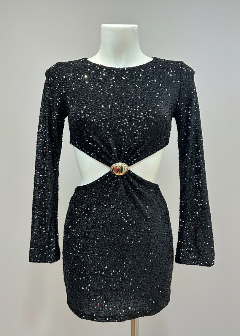 Mini-abito paillettes cut-out con anello – FUOCO SCATENATO