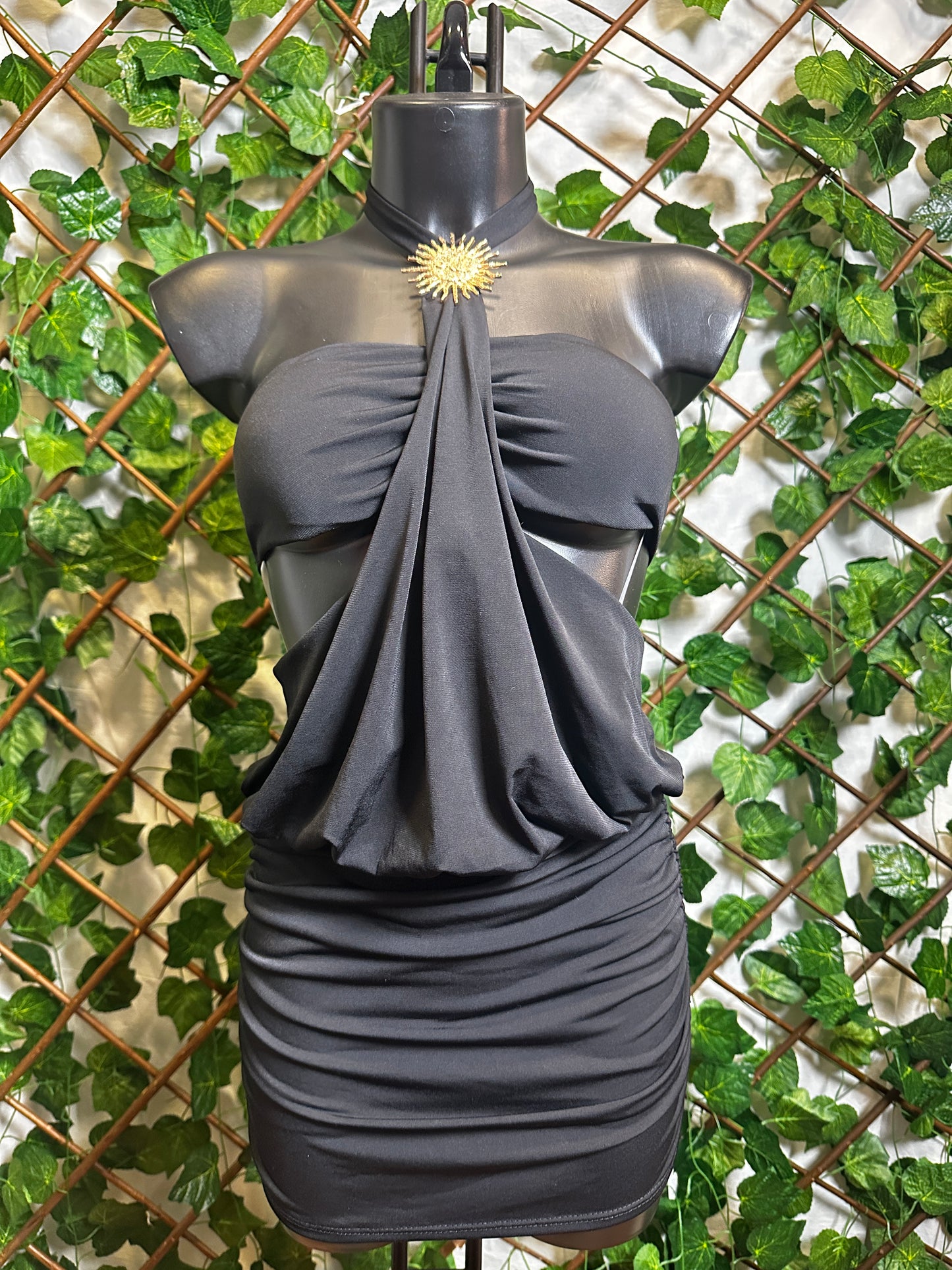 Summer dress with golden sun detail and open back | one size