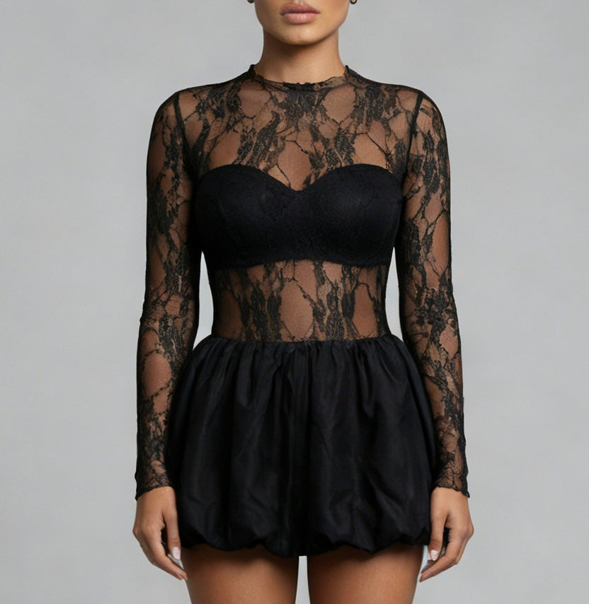 Mini Dress in Pizzo e Gonna a Palloncino – Incanto Notturno - BERLY MODA 