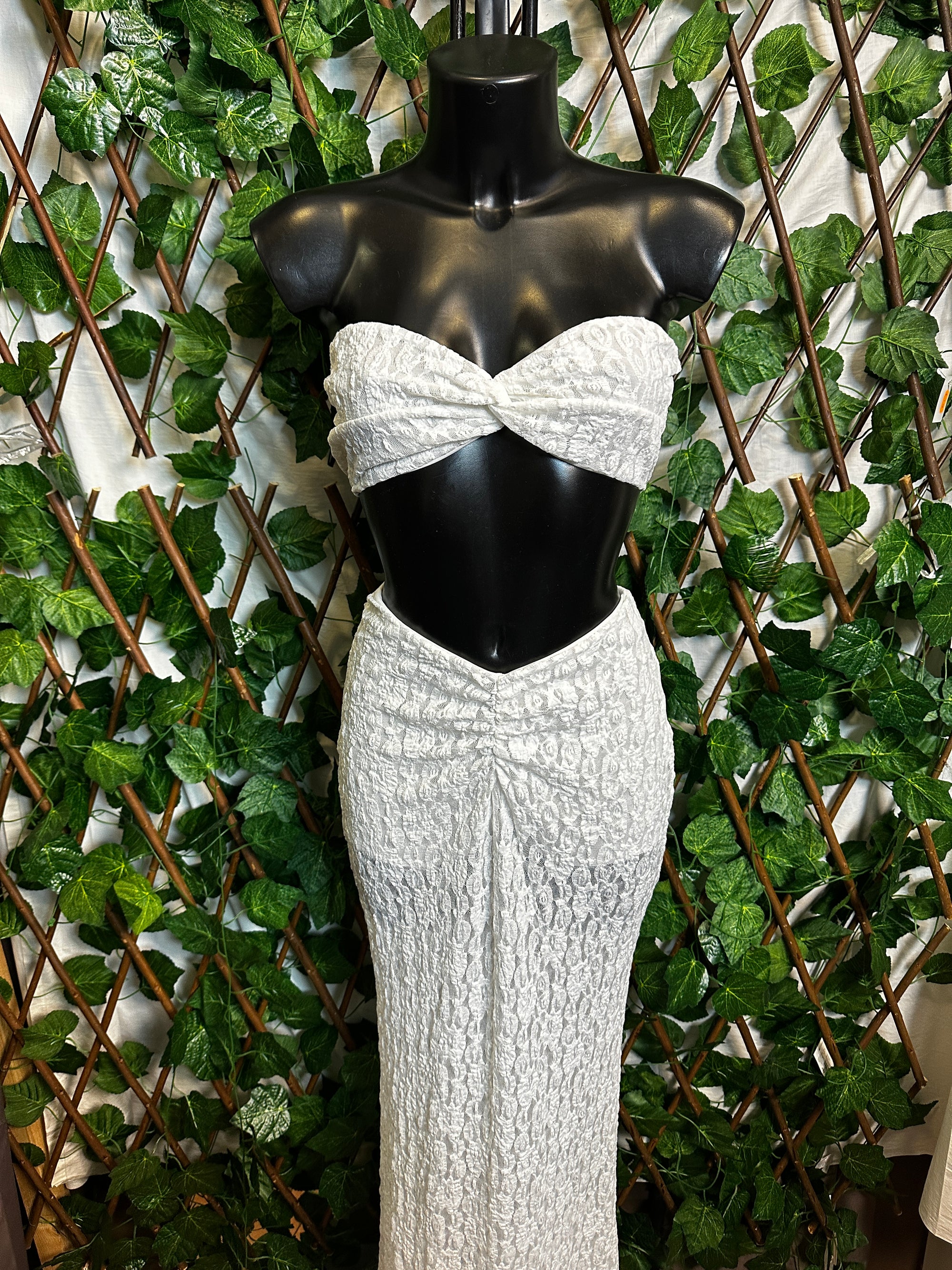 Modello crepe: completo top a fascia e gonna lunga | taglia unica