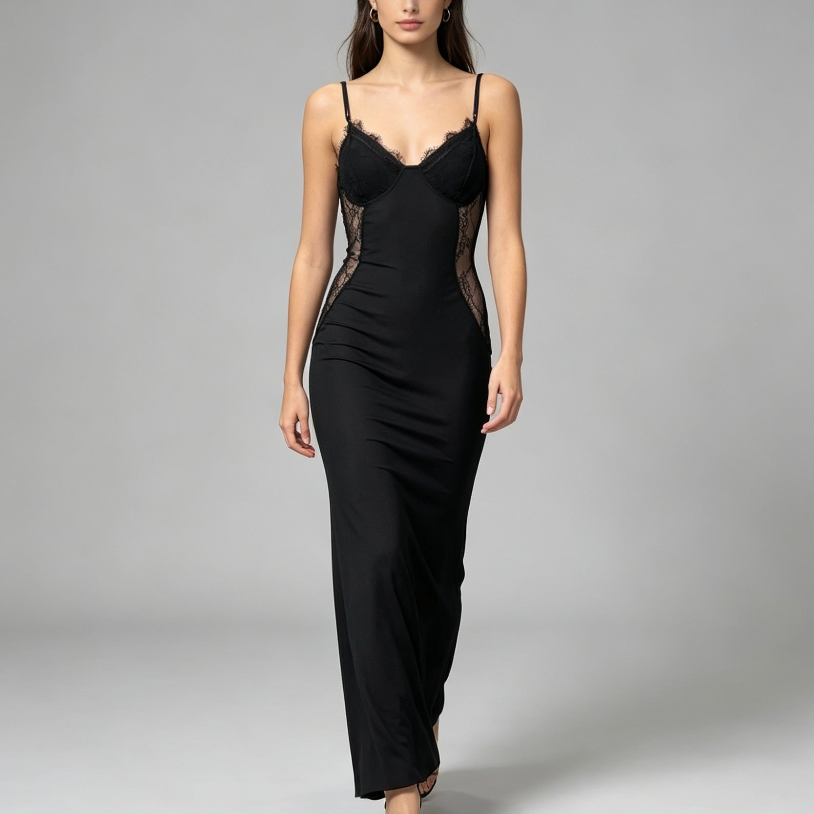 Vestito lungo con pizzo ai fianchi - BERLY MODA 