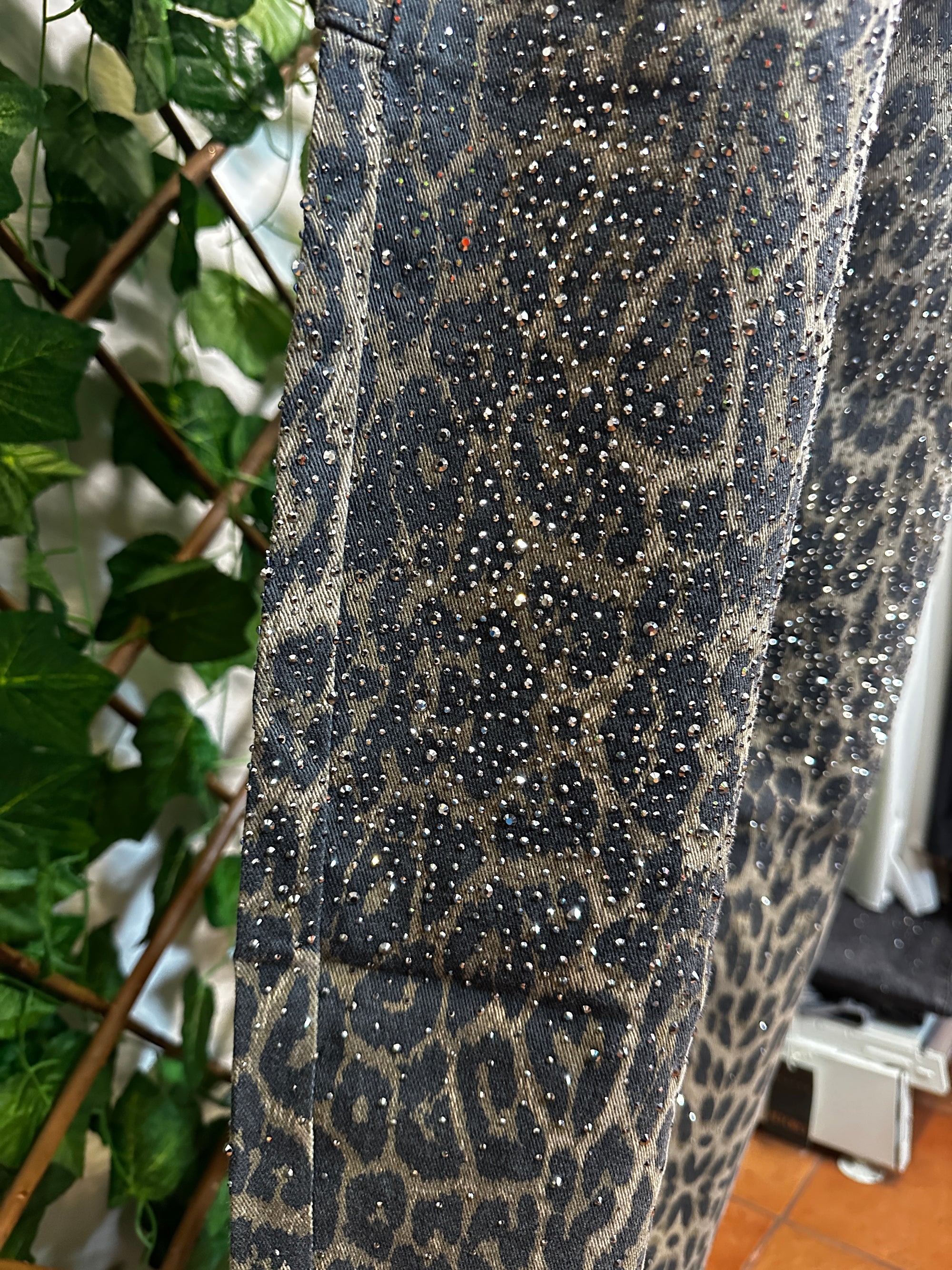 Jeans leopardato brillantinato