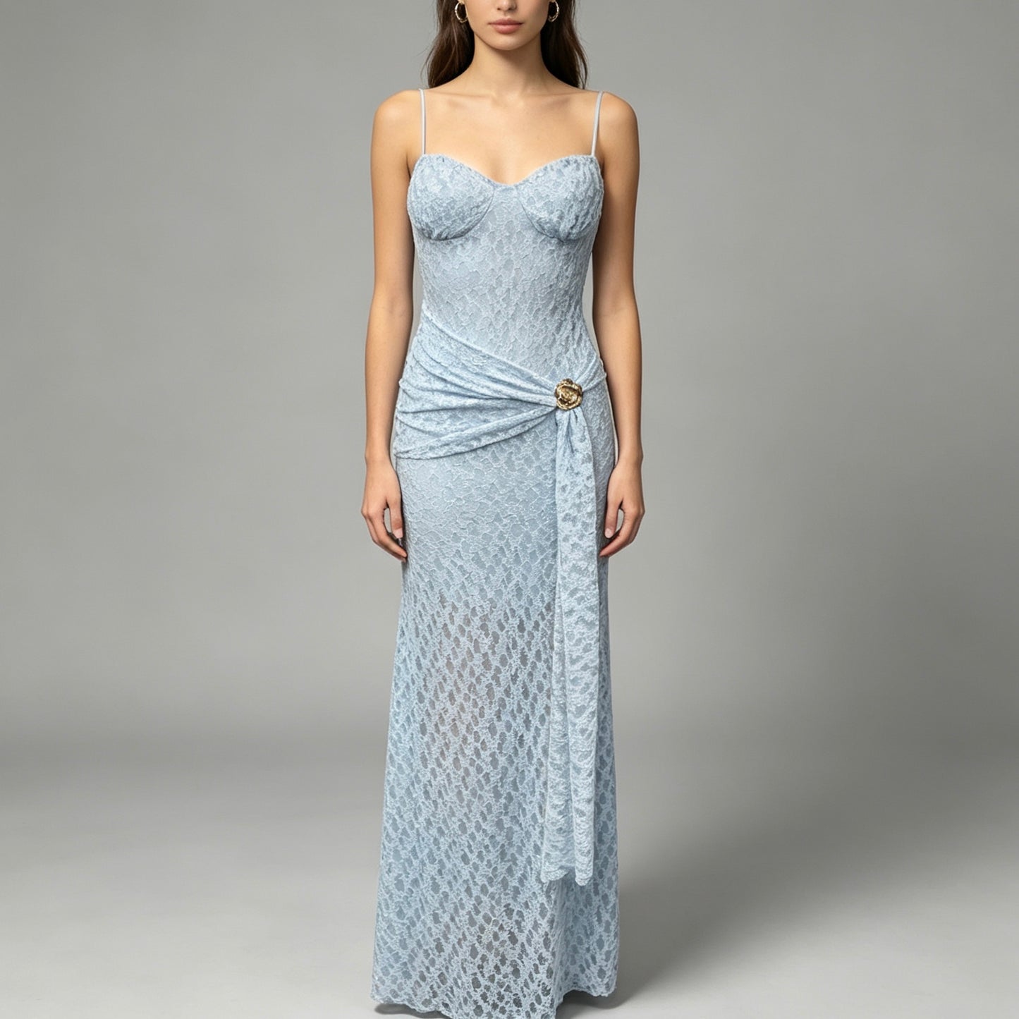 Vestito lungo con dettaglio fiore dorato - BERLY MODA 