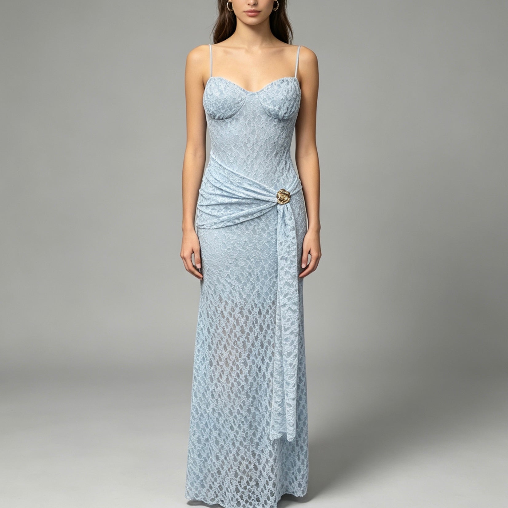 Vestito lungo con dettaglio fiore dorato - BERLY MODA 