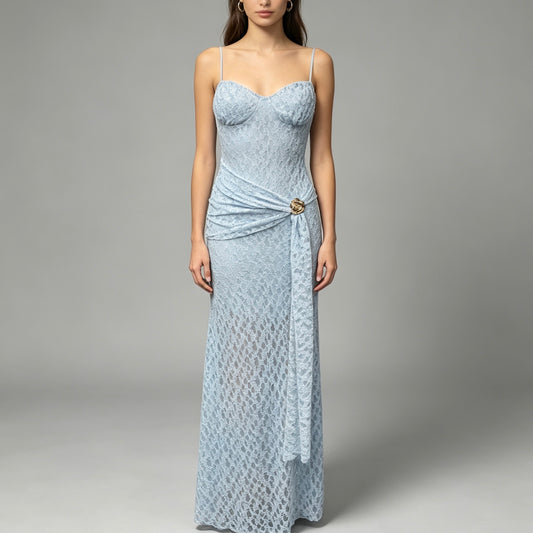 Vestito lungo con dettaglio fiore dorato - BERLY MODA 