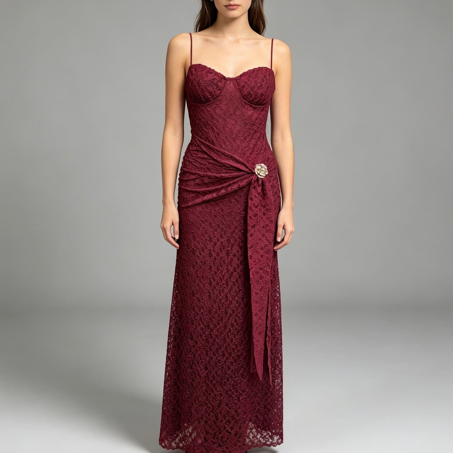 Vestito lungo con dettaglio fiore dorato - BERLY MODA 