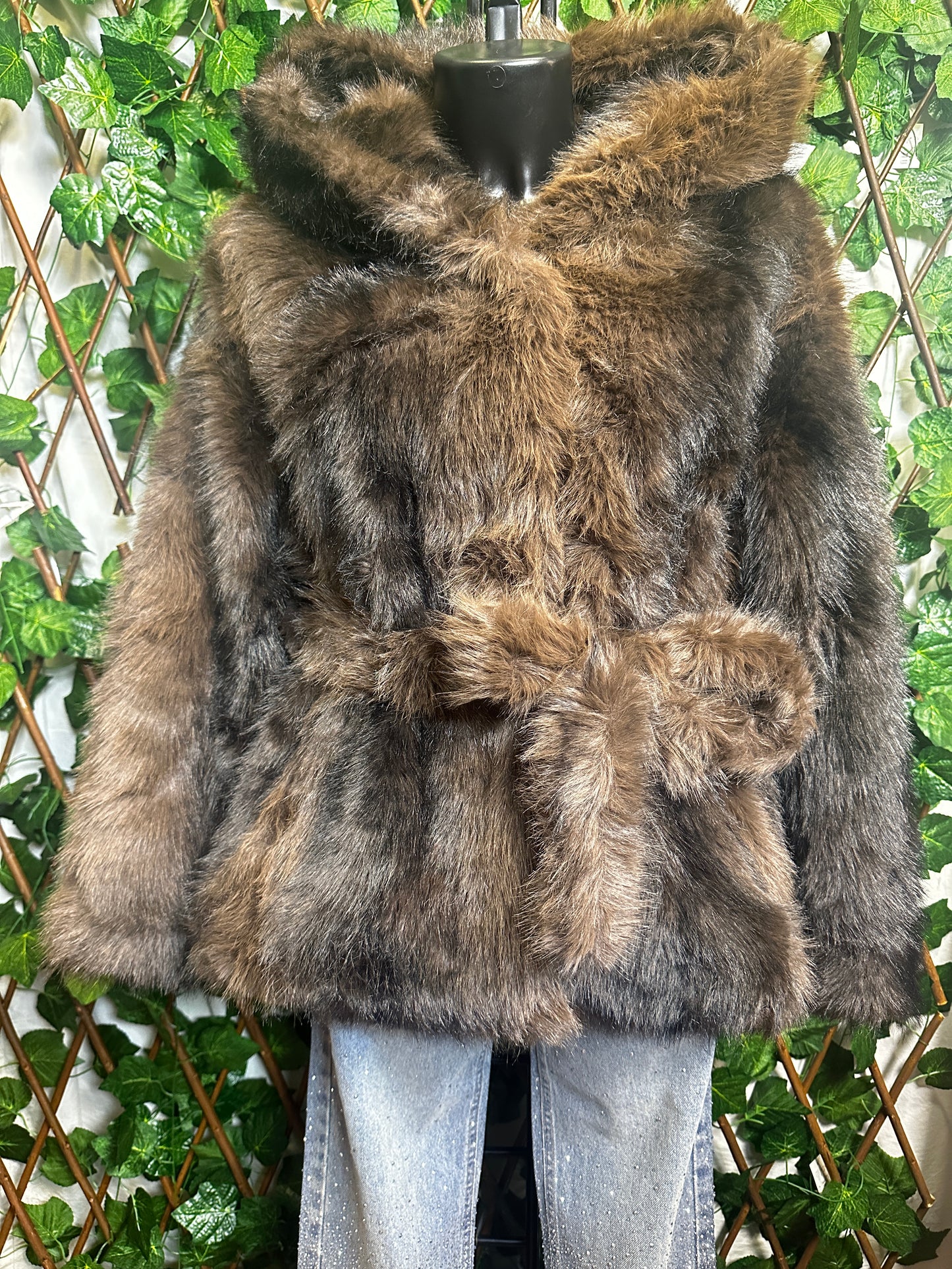 Fur jacket with hood