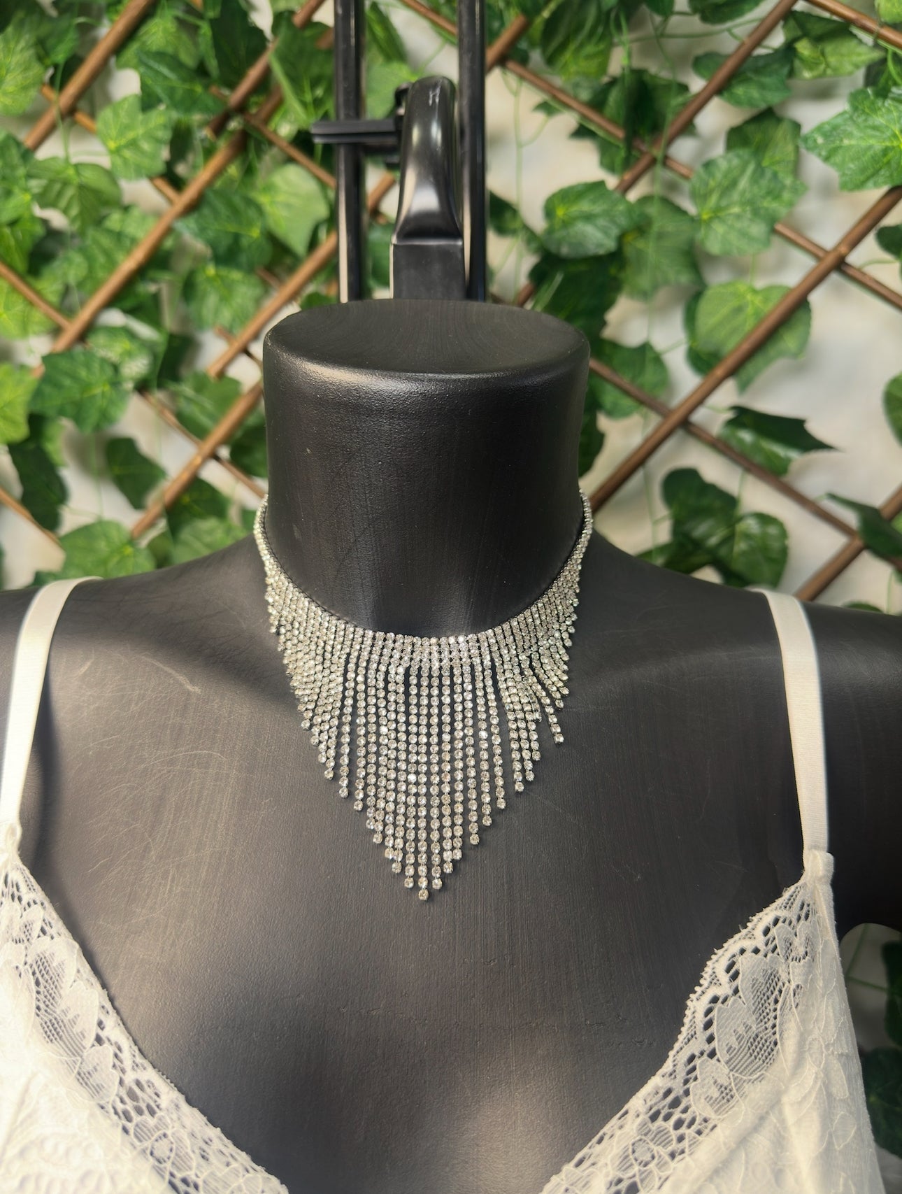 Silver costume jewelry set with rhinestones