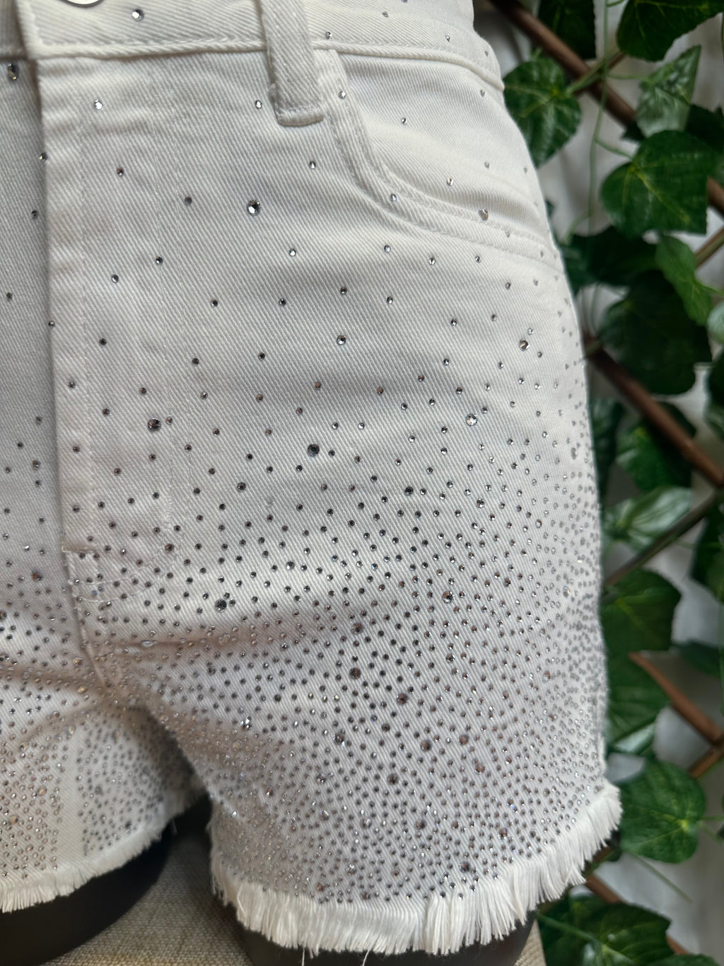 Pantalone Denim Bianco con Strass – Vita Alta & Effetto Brillante | Taglia XS - S - M - L