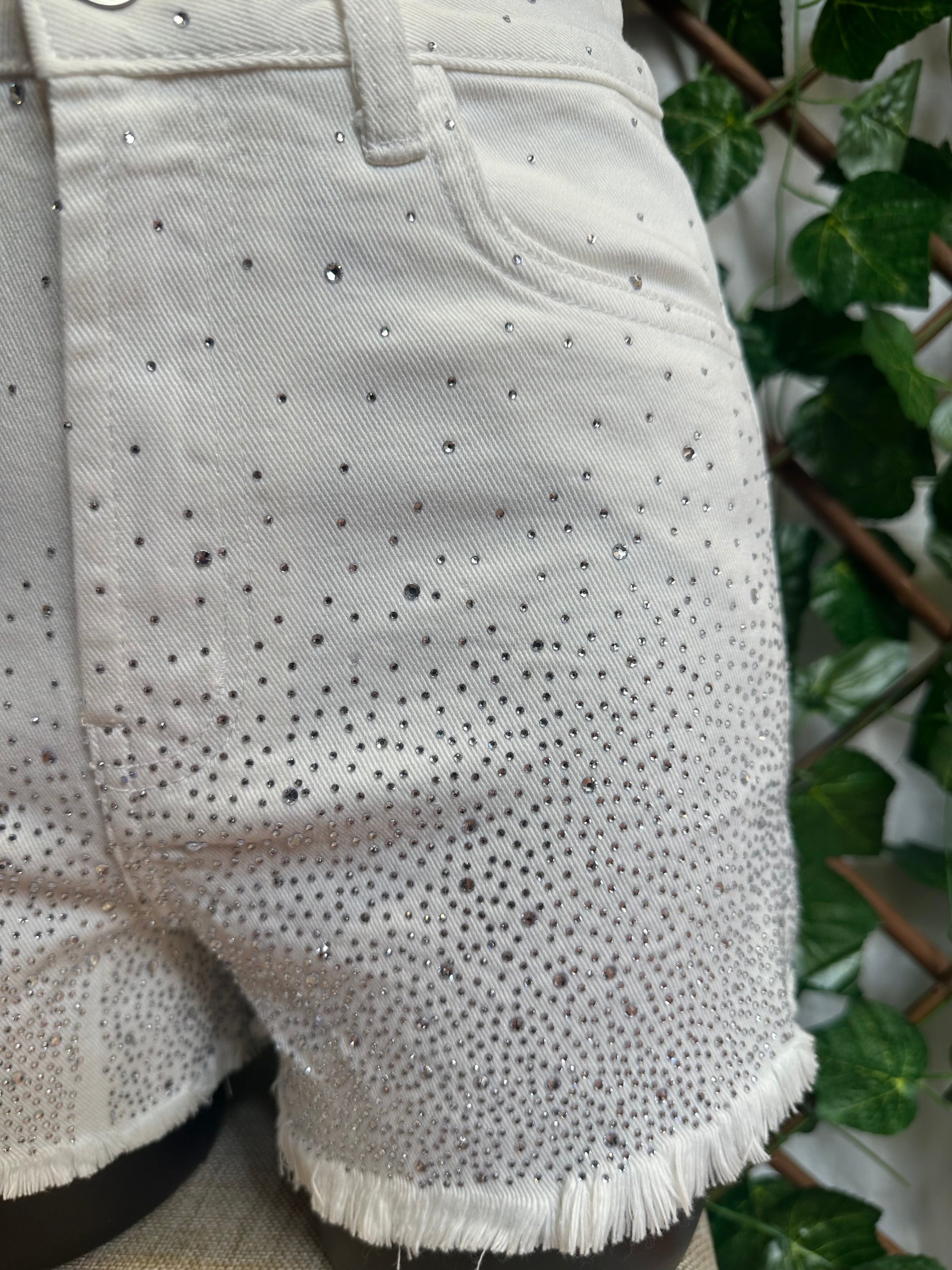 Pantalone Denim Bianco con Strass – Vita Alta & Effetto Brillante | Taglia XS - S - M - L