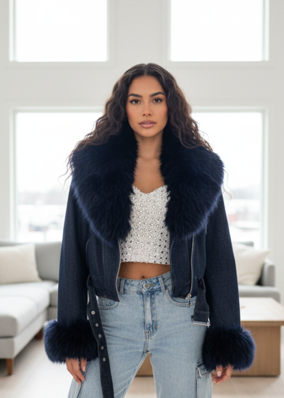Denim jacket with fur