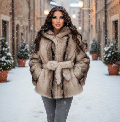 Fur jacket with hood