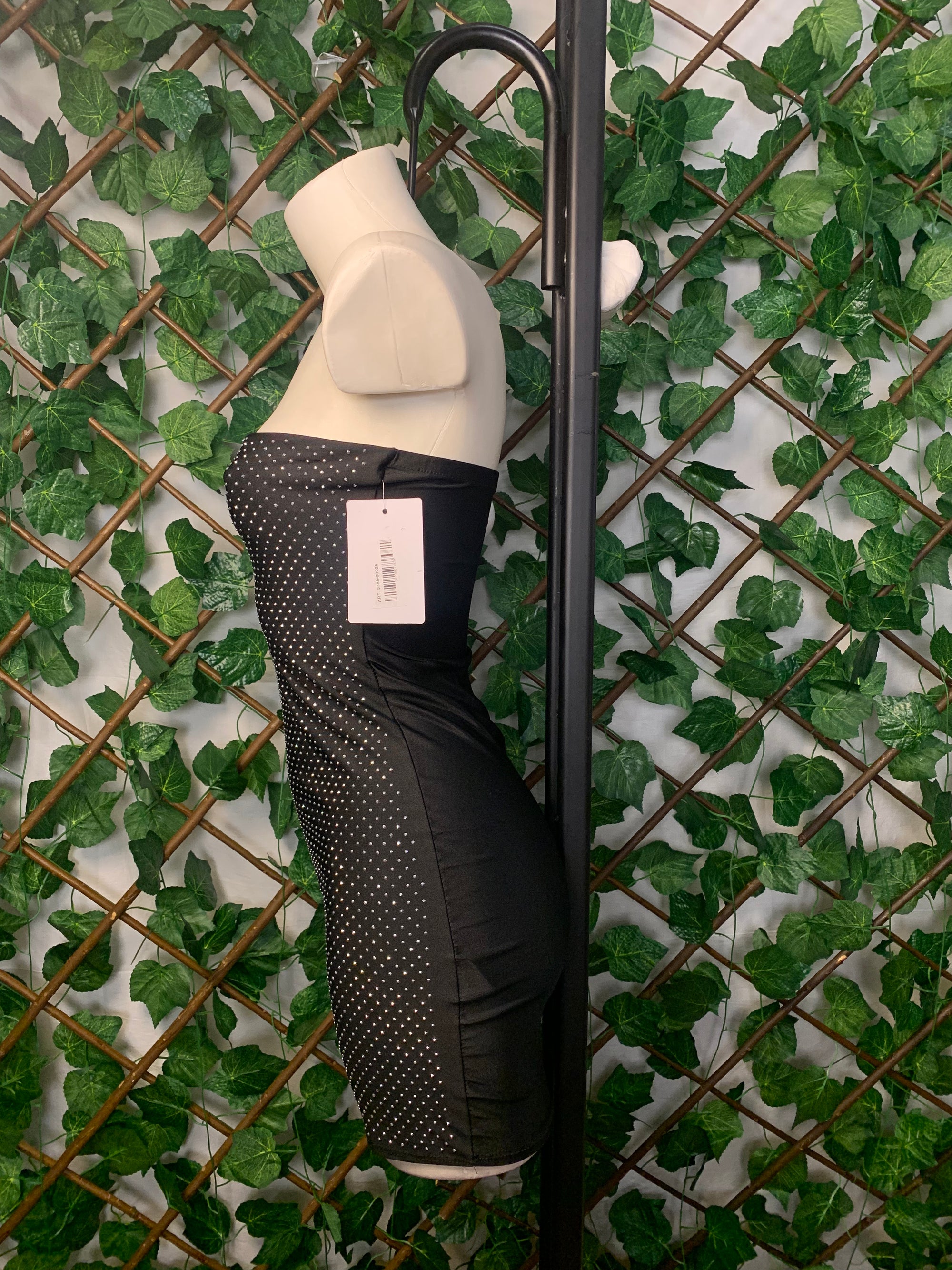 Abito corto con inserti in strass Nero