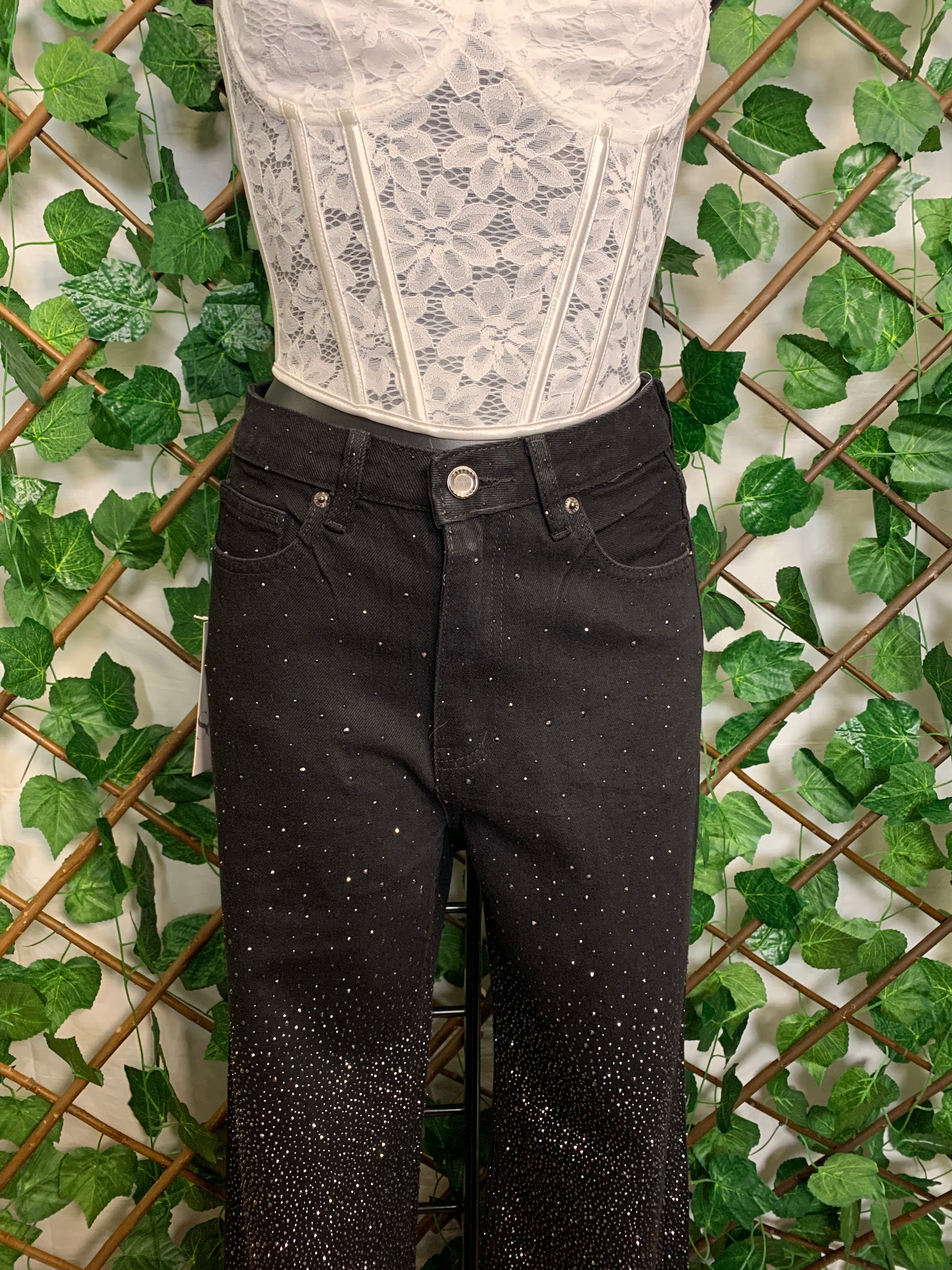 Jeans cascata brillantinata