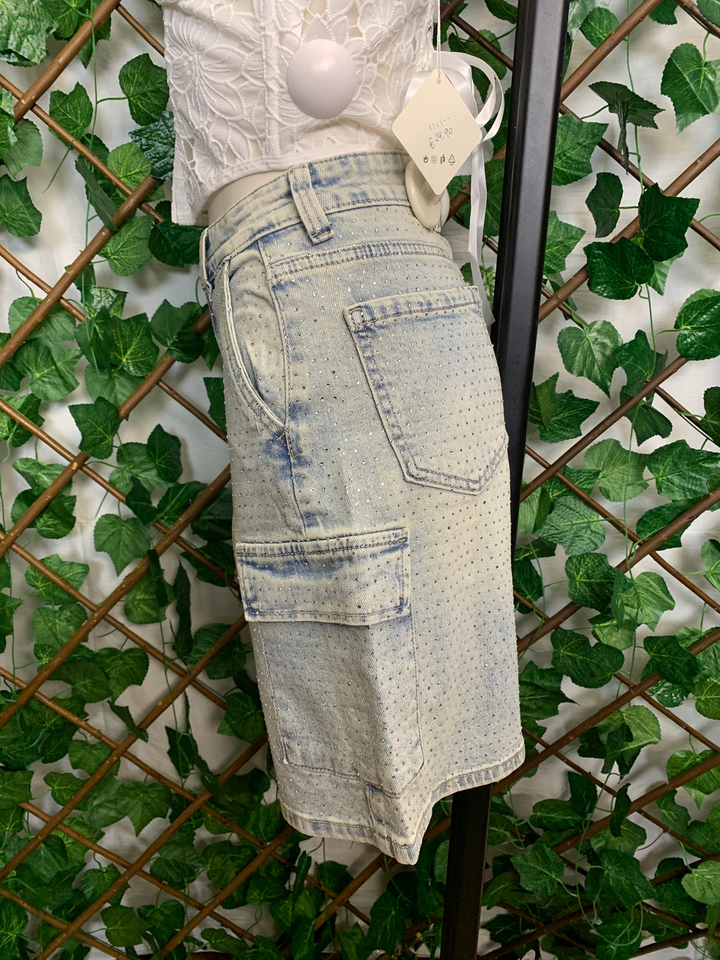 Pantaloncini Bermuda In Denim Brillantinato