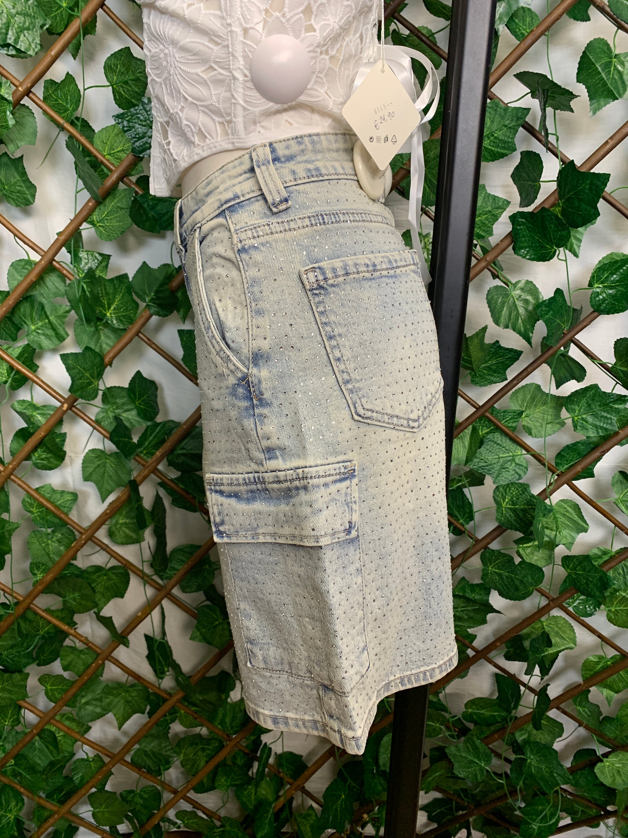 Pantaloncini Bermuda In Denim Brillantinato