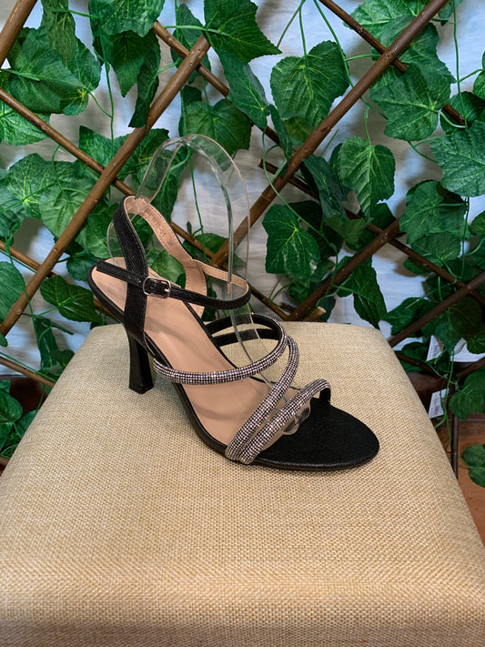 Sandali neri in raso con strass