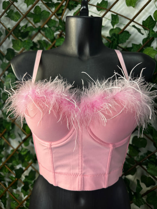 Bustier Nero/Bianco/Rosa con Piume – Effetto Diva | Top Serata Trendy