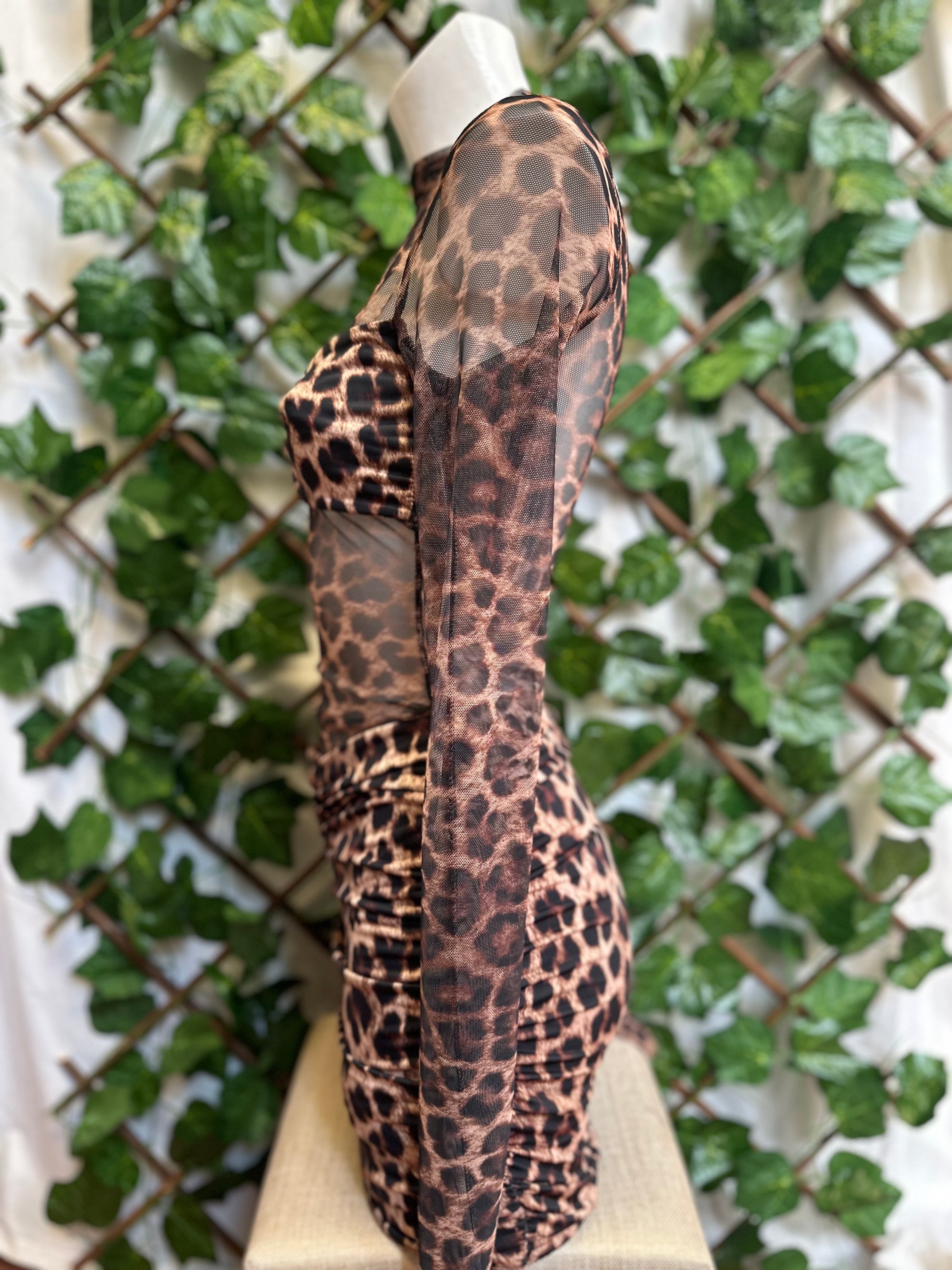 Vestito Leopardato Mesh Maniche Lunghe