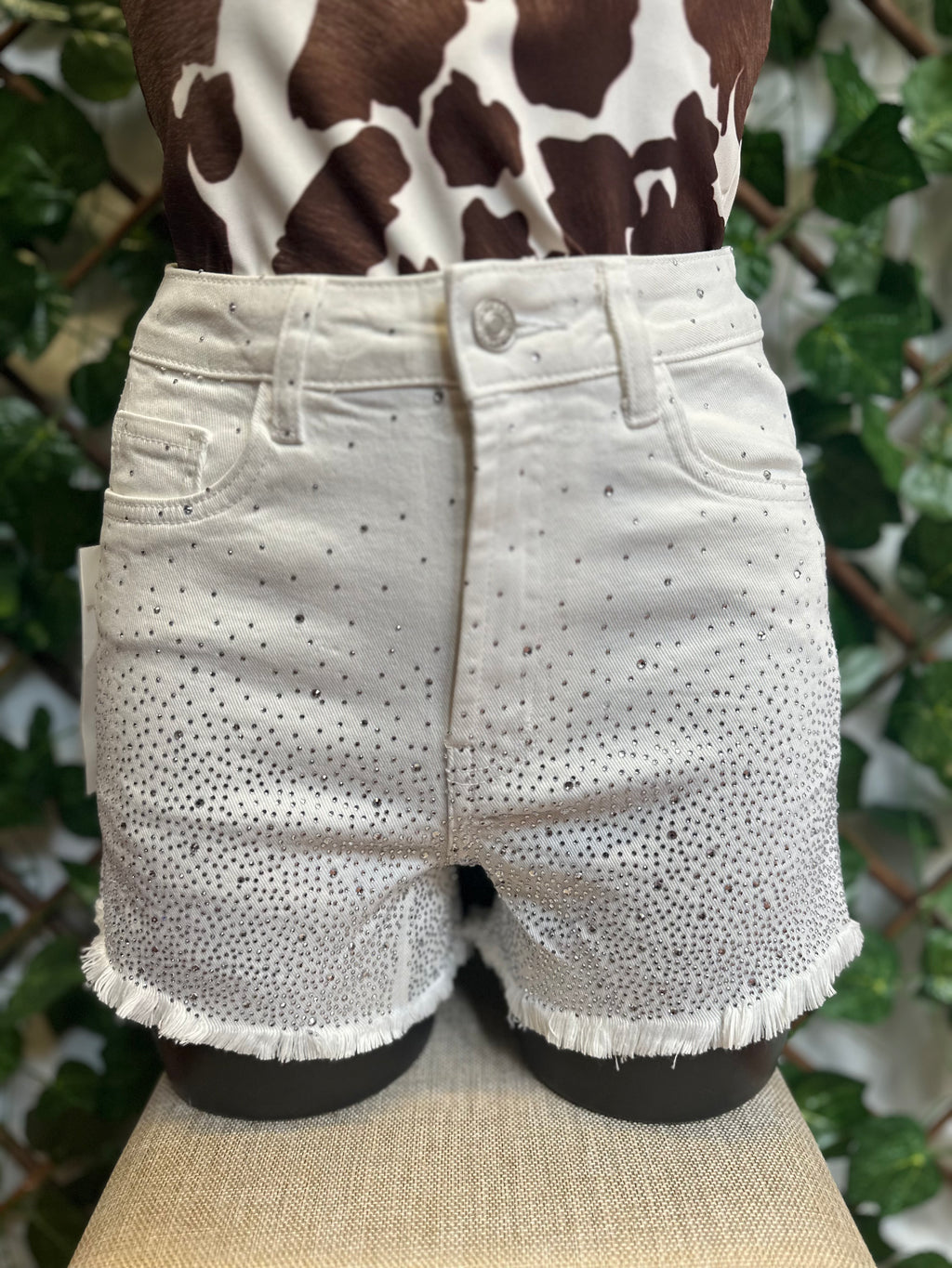 Pantalone Denim Bianco con Strass – Vita Alta & Effetto Brillante | Taglia XS - S - M - L
