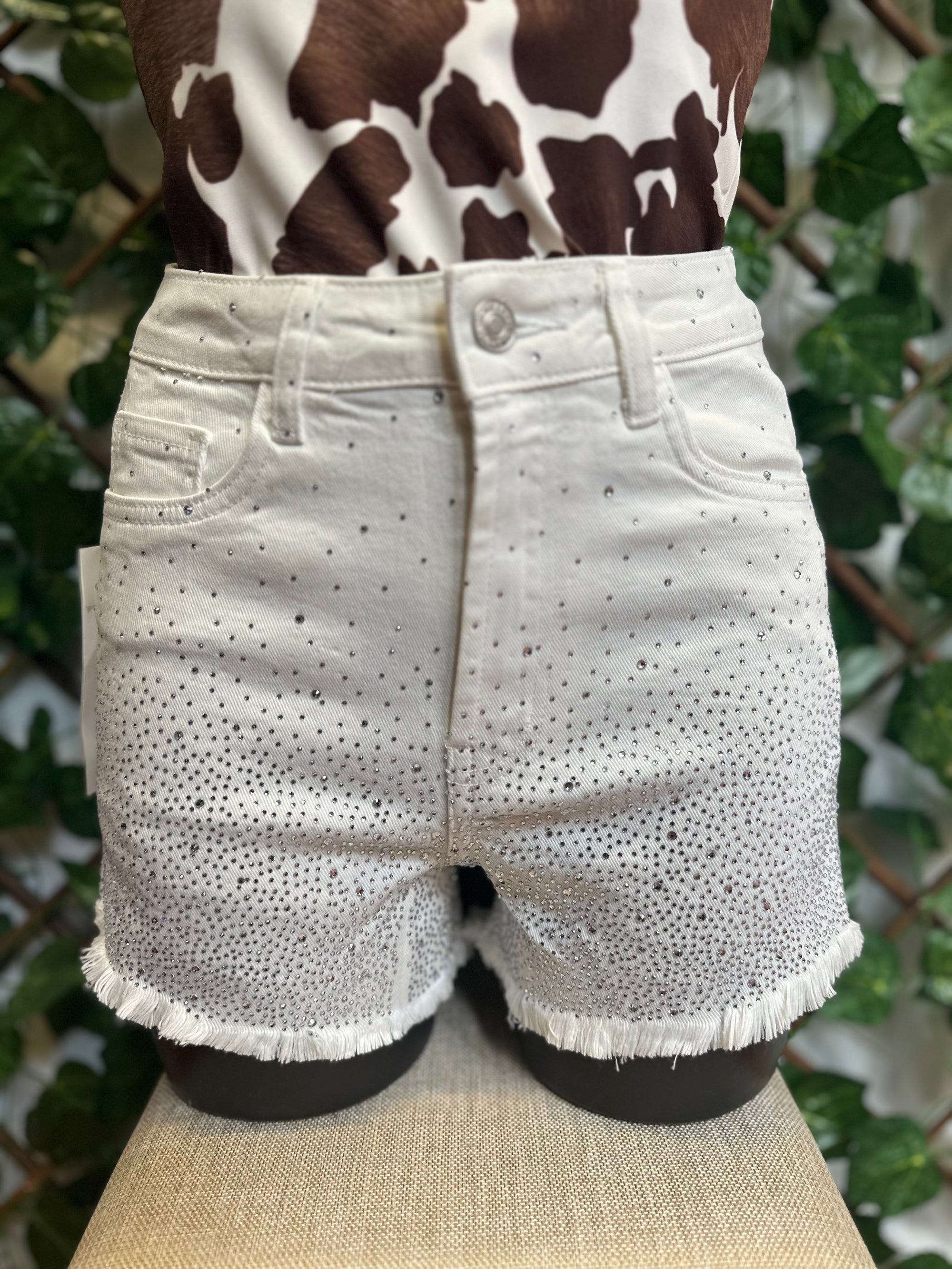 Pantalone Denim Bianco con Strass – Vita Alta & Effetto Brillante | Taglia XS - S - M - L