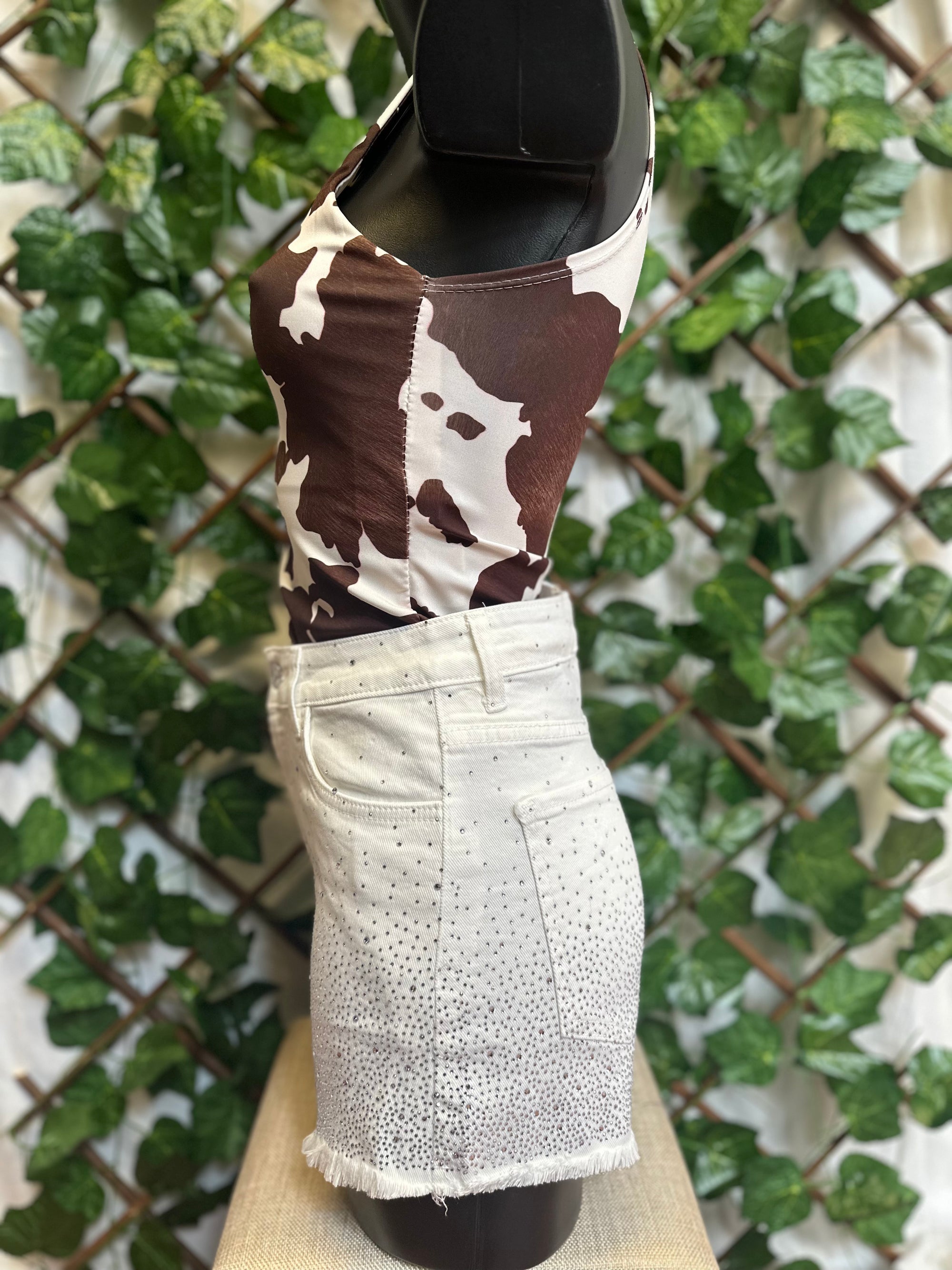 Pantalone Denim Bianco con Strass – Vita Alta & Effetto Brillante | Taglia XS - S - M - L