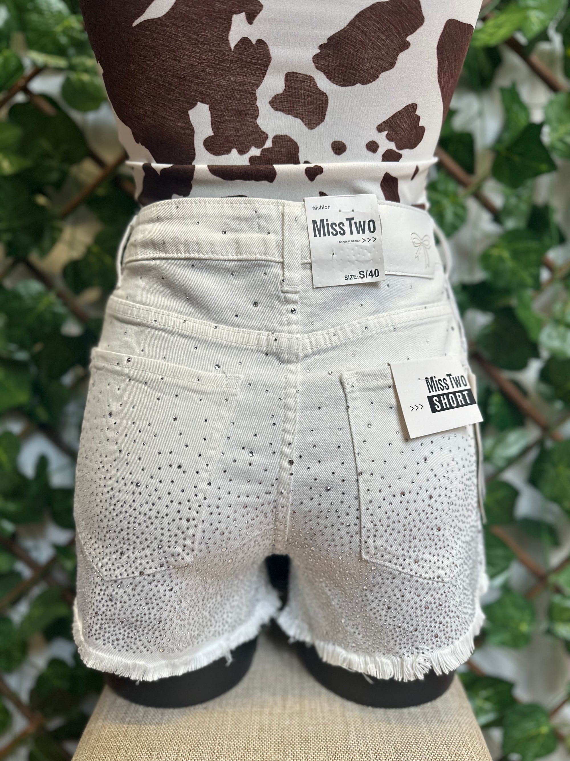 Pantalone Denim Bianco con Strass – Vita Alta & Effetto Brillante | Taglia XS - S - M - L