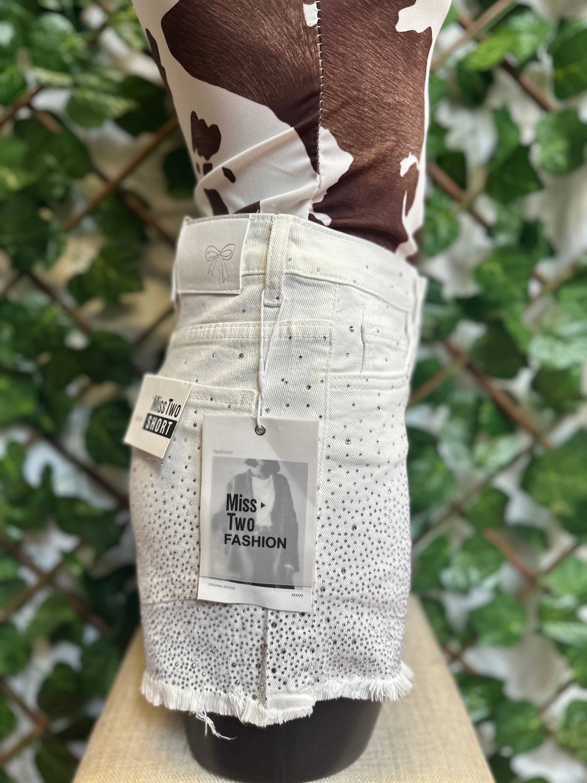 Pantalone Denim Bianco con Strass – Vita Alta & Effetto Brillante | Taglia XS - S - M - L