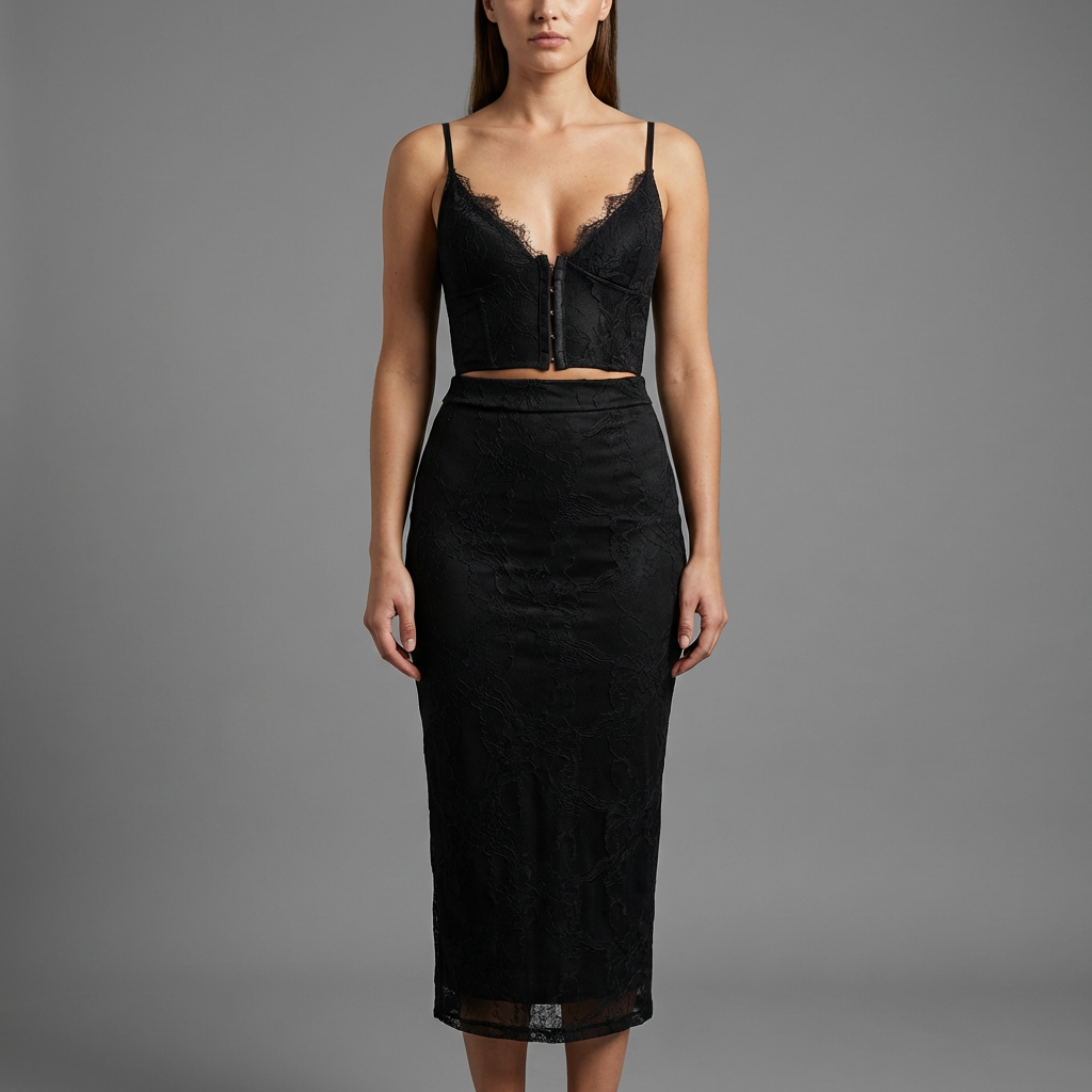 Completo "Lace Passion" – Top Bustino e Gonna Lunga in Pizzo - BERLY MODA 