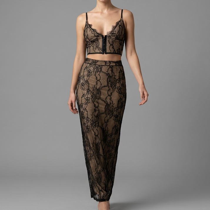 Completo "Lace Passion" – Top Bustino e Gonna Lunga in Pizzo - BERLY MODA 