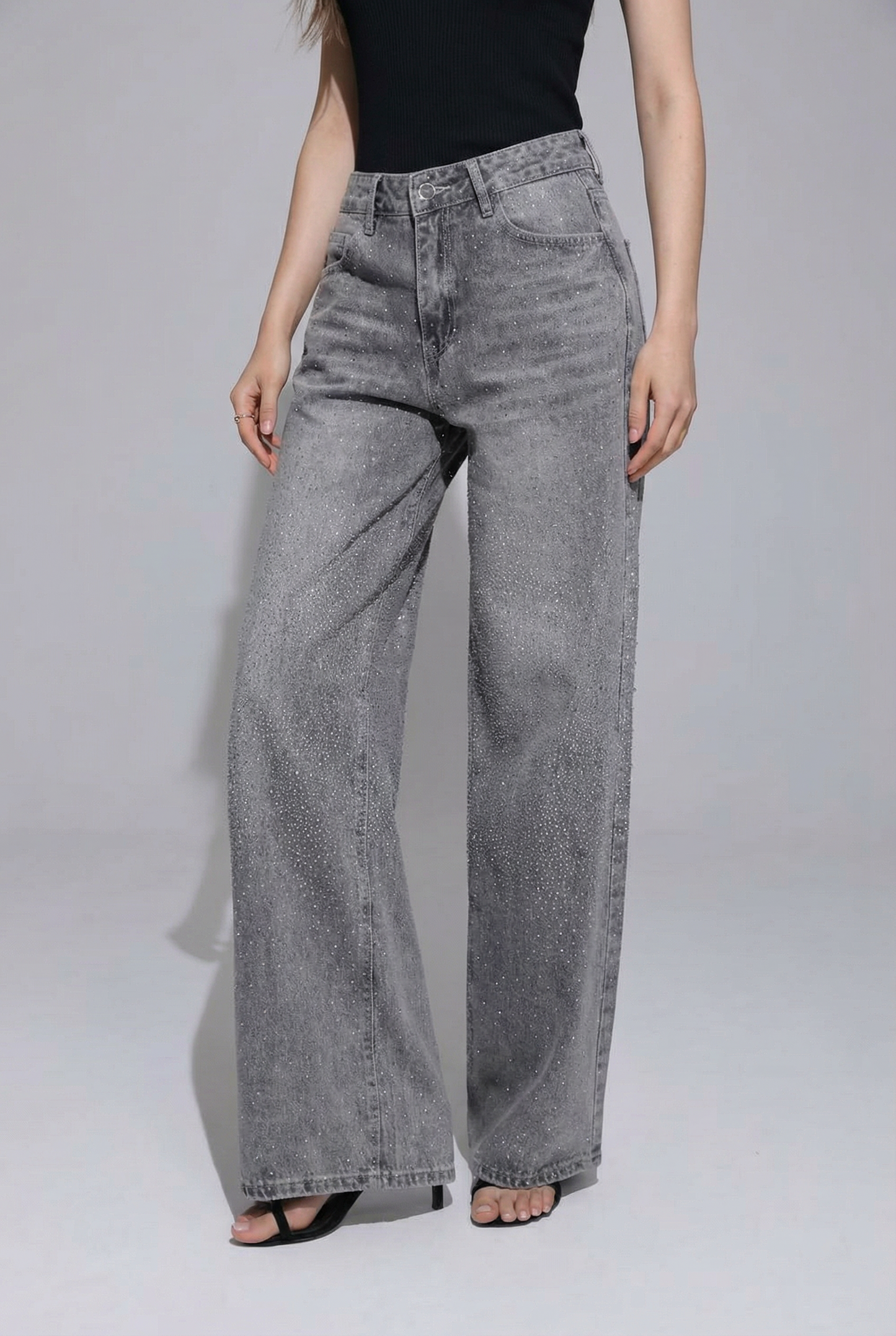 Jeans Wide Leg Grigio Brillantinato – Notte Galattica