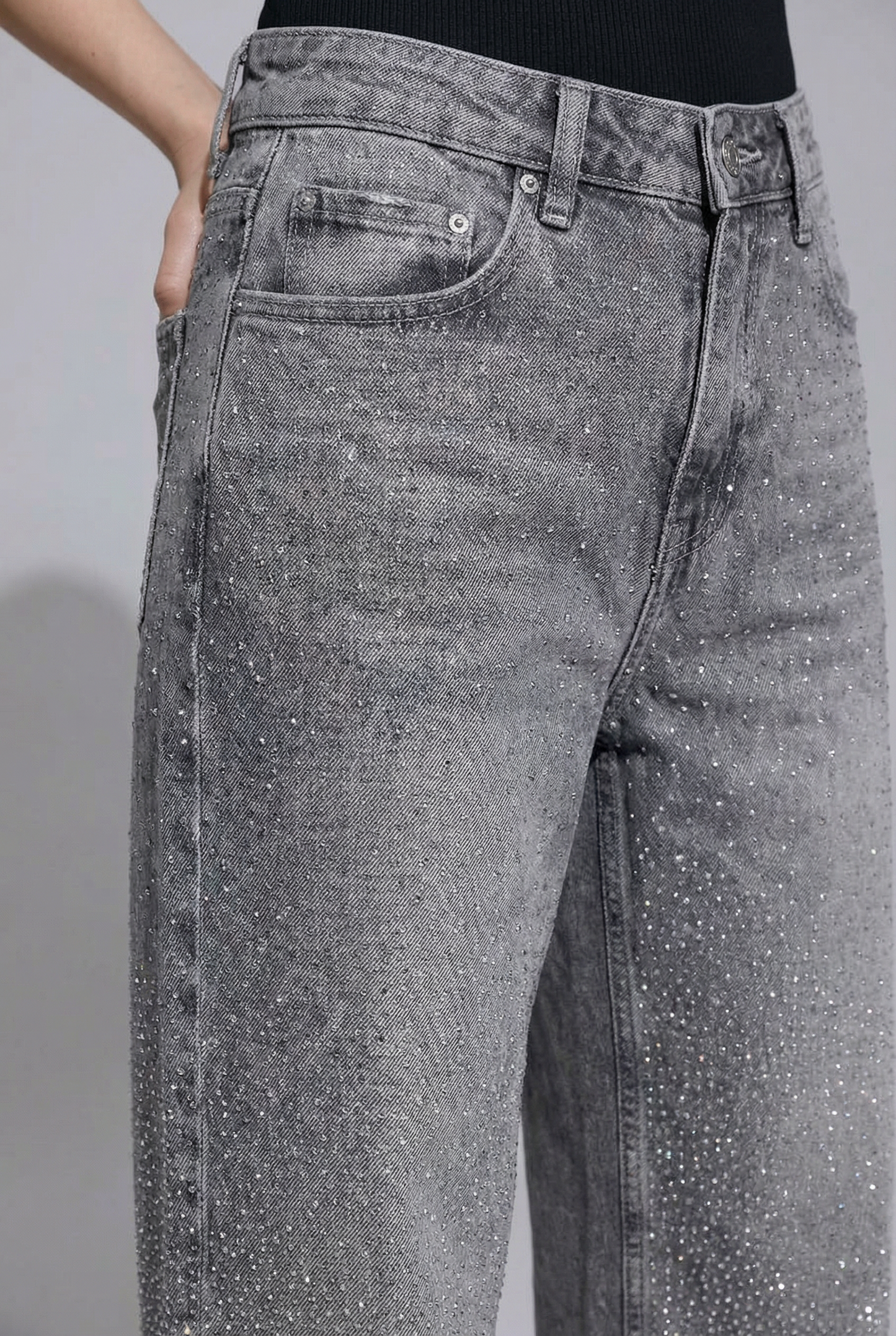 Jeans Wide Leg Grigio Brillantinato – Notte Galattica