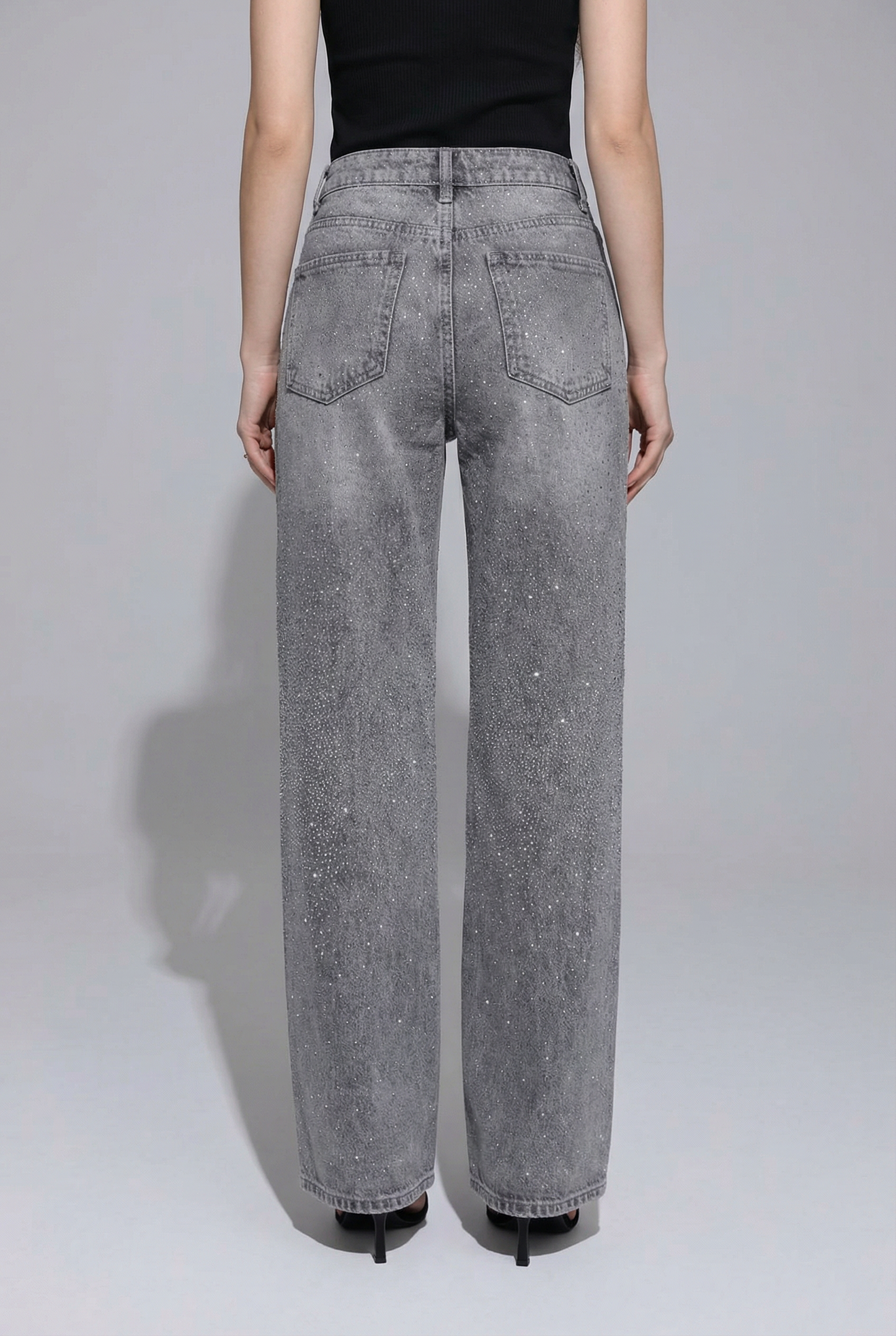 Jeans Wide Leg Grigio Brillantinato – Notte Galattica