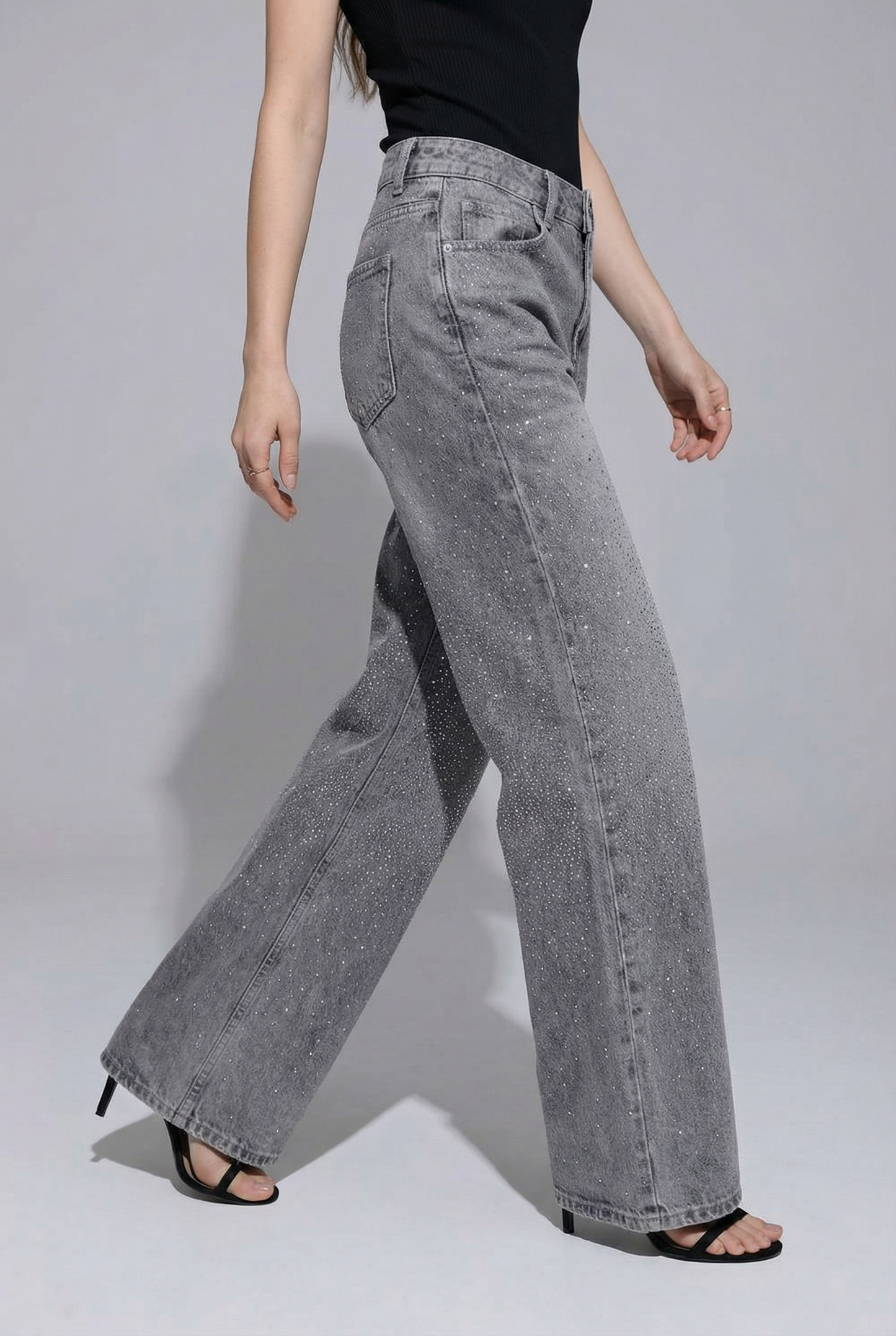 Jeans Wide Leg Grigio Brillantinato – Notte Galattica