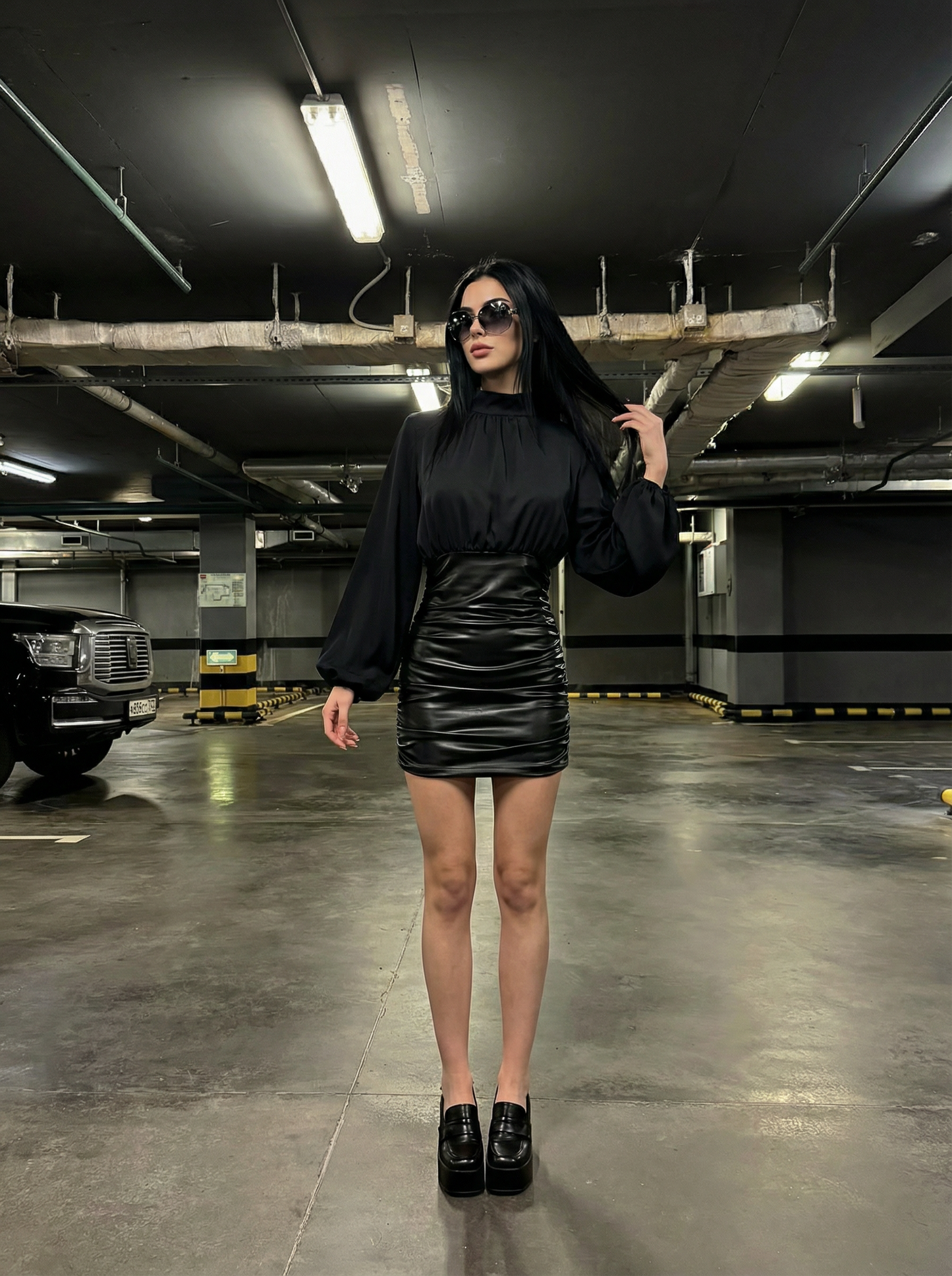 Mini Dress Ecopelle Drappeggiato Bicolore – Audacia Cosmica