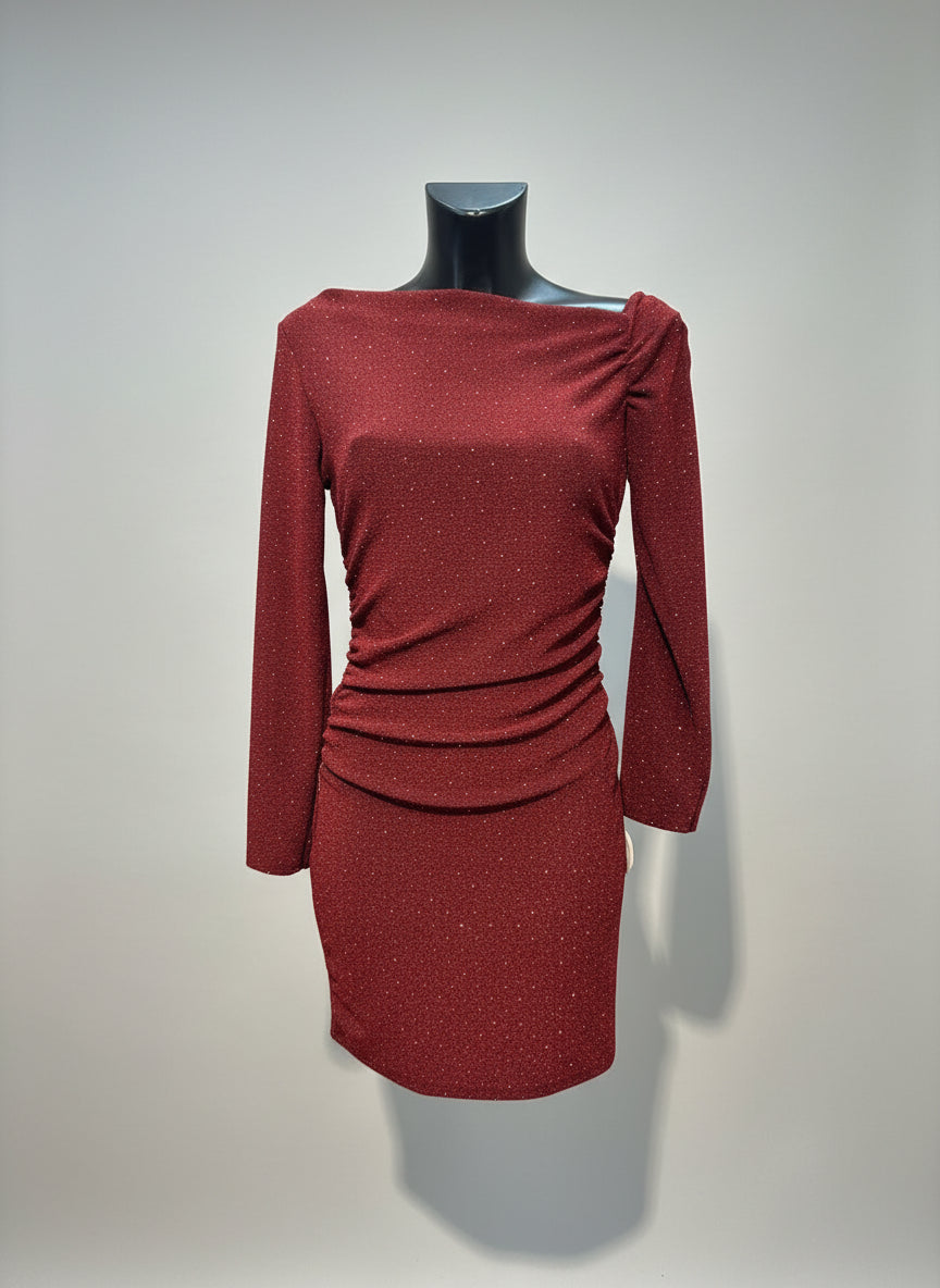 Mini Dress Glitter Monospalla Drappeggiato – Notte Scintillante