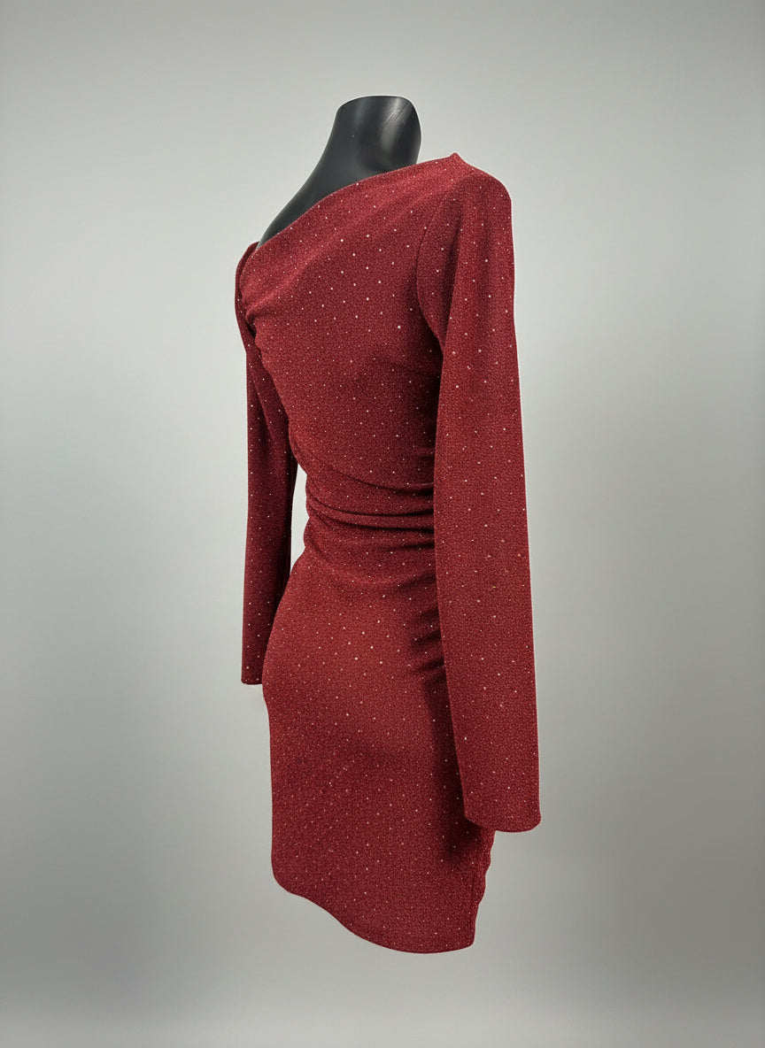 Mini Dress Glitter Monospalla Drappeggiato – Notte Scintillante