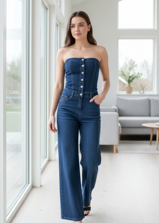 Salopette di jeans a fascia