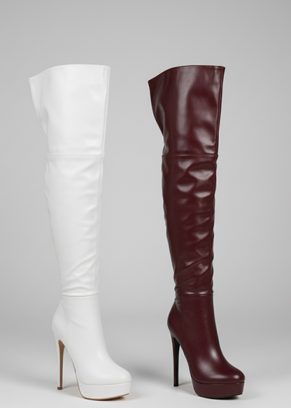 Stivali sopra il ginocchio con tacco e plateau – SFIDA NOTTURNA 🖤👑