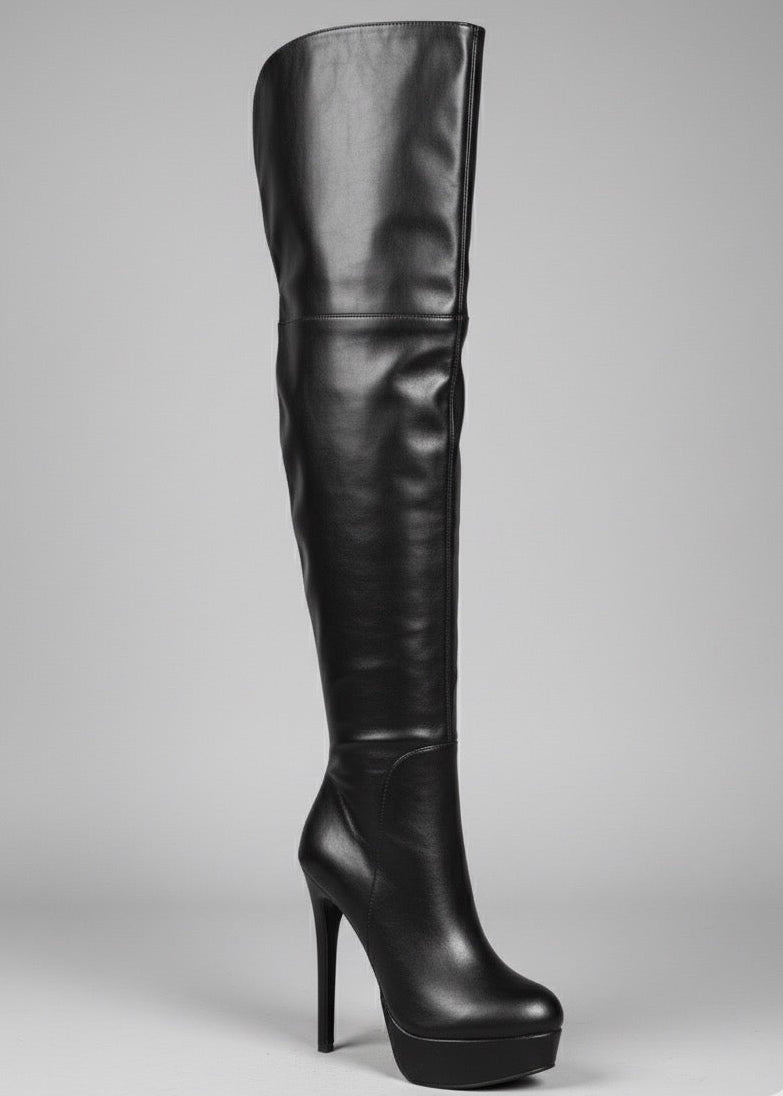Stivali sopra il ginocchio con tacco e plateau – SFIDA NOTTURNA 🖤👑