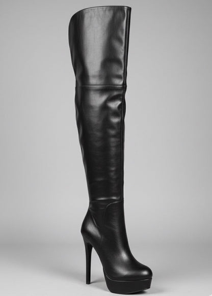 Stivali sopra il ginocchio con tacco e plateau – SFIDA NOTTURNA 🖤👑