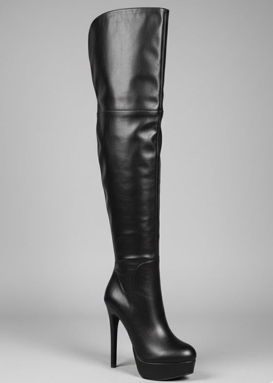 Stivali sopra il ginocchio con tacco e plateau – SFIDA NOTTURNA 🖤👑