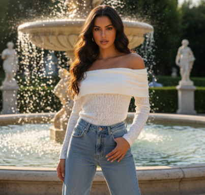 Boat-neck crepe top