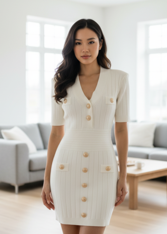 Elegant viscose dress with gold detail